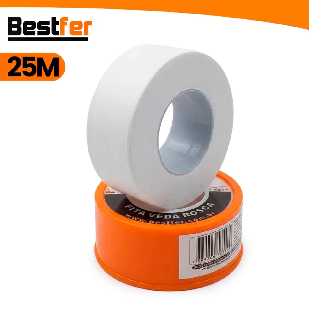 Fita Veda Rosca BestFer 25M x 18mm Vedação Hidráulica Multiuso Reparos