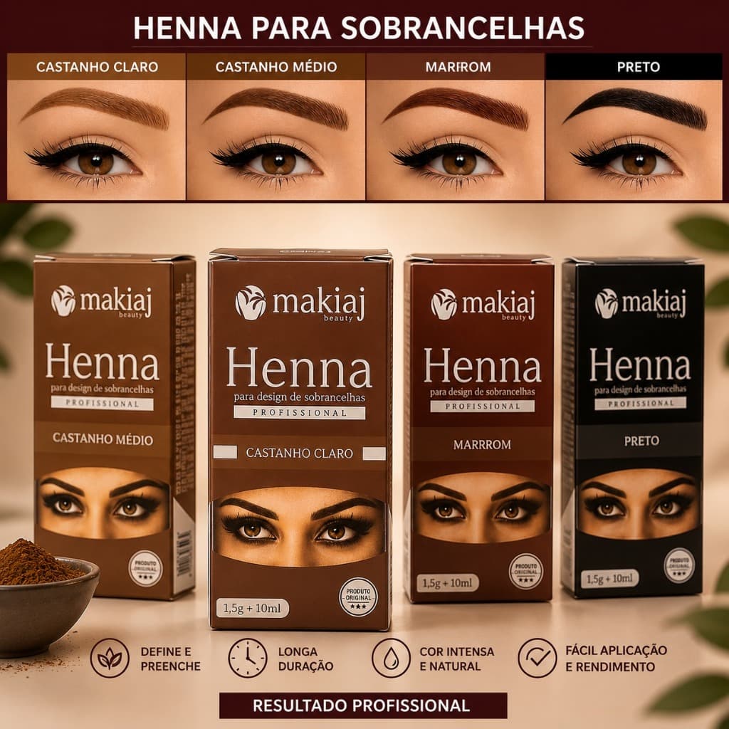 Henna De Sobrancelha 1,5g Henna + 10ml Fixador Makiaj Design Fixação