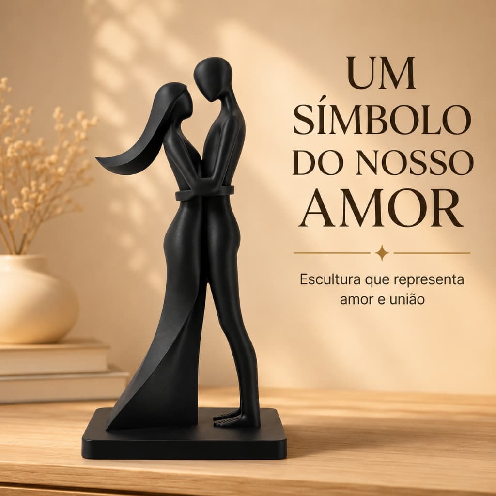 Escultura Casal Decorativa Estátua Amor Romântica Presente Namorado Namorada Casamento