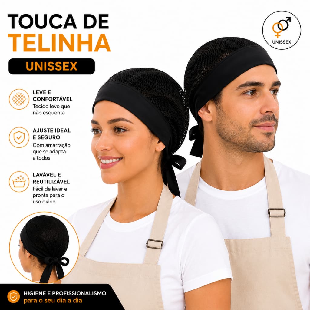 Touca Tela Lavável Ajustável Unissex Kit - Cozinha Restaurante Food Truck Padaria Pizzaria Confeitaria Açougue