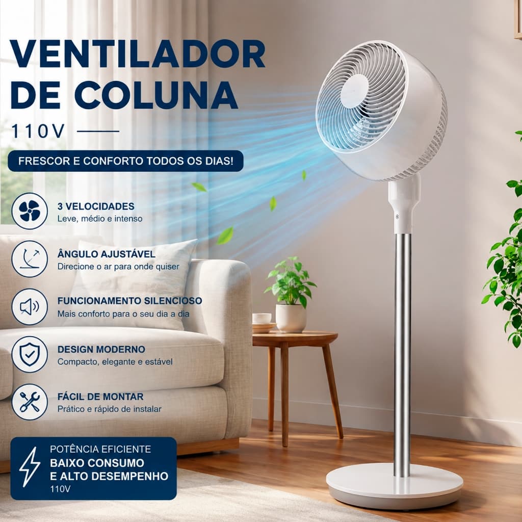 Ventilador Coluna 1 Metro Ajuste De Altura Livremente Ventilador Silencioso Vento Forte