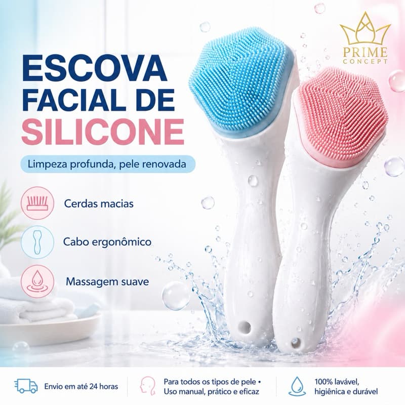 Escova Facial de Silicone Manual para Limpeza Profunda do Rosto Esfoliante Anti Cravos e Oleosidade Cerdas Macias
