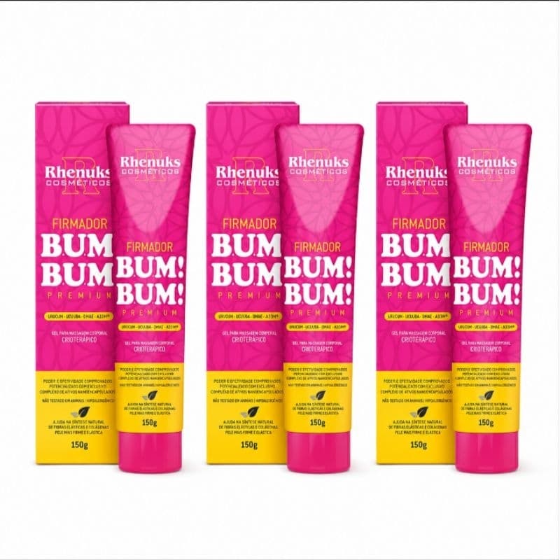 Firmador de Bumbum Premium Kit 3 Unidades Rhenuks 150g Gel Firmador Anticelulite Glúteos Original