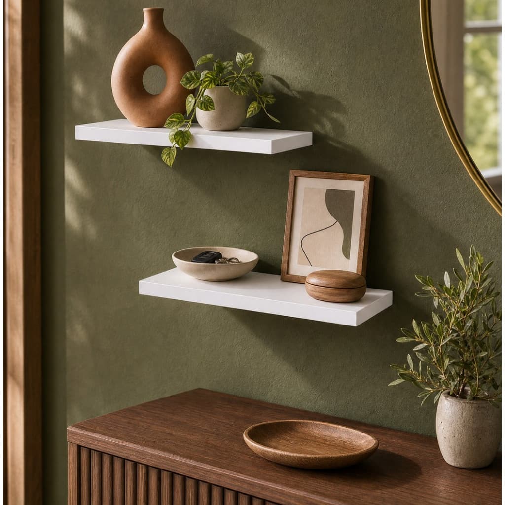 Kit 2 Prateleiras MDF Brancas 30x10cm 15mm Flutuantes Decorativas Sala Quarto Cozinha Banheiro Escritório