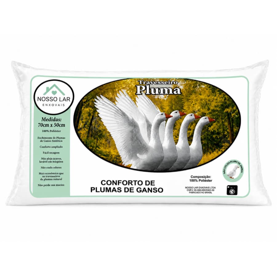 Kit Travesseiro Fibra de Silicone Pluma de Ganso Conforto Estilo Hotel