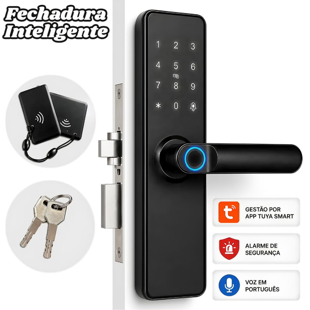 Fechadura Inteligente Digital Biométrica Impressão Digital Senha Cartão Chave Tuya APP-Knup