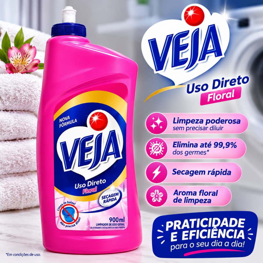 Limpador Perfumado Veja Uso Direto Floral - 900ml