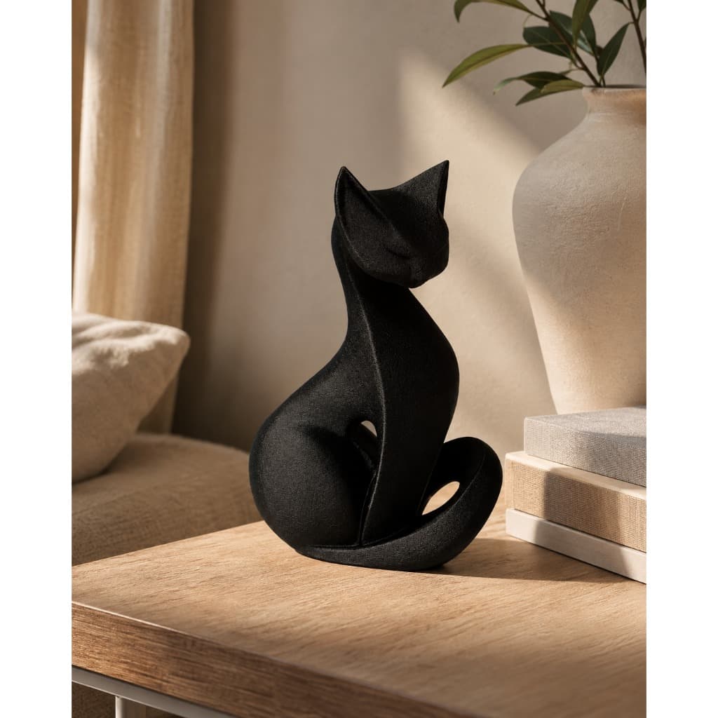 Enfeite Escultura Gato Preto Minimalista Sala Quarto Escritório em Impressão 3D