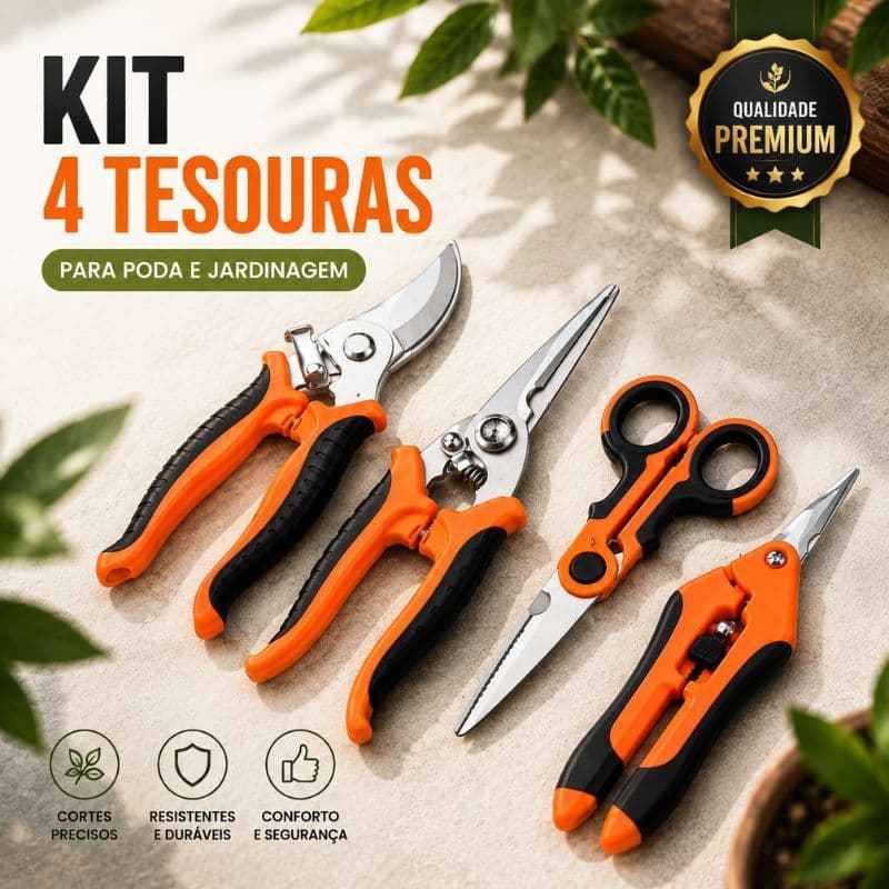 Tesoura Poda Plantas Kit 3/4 Ferramentas Jardim Flores Horta Bonsai Galhos Colheita Aço Inox
