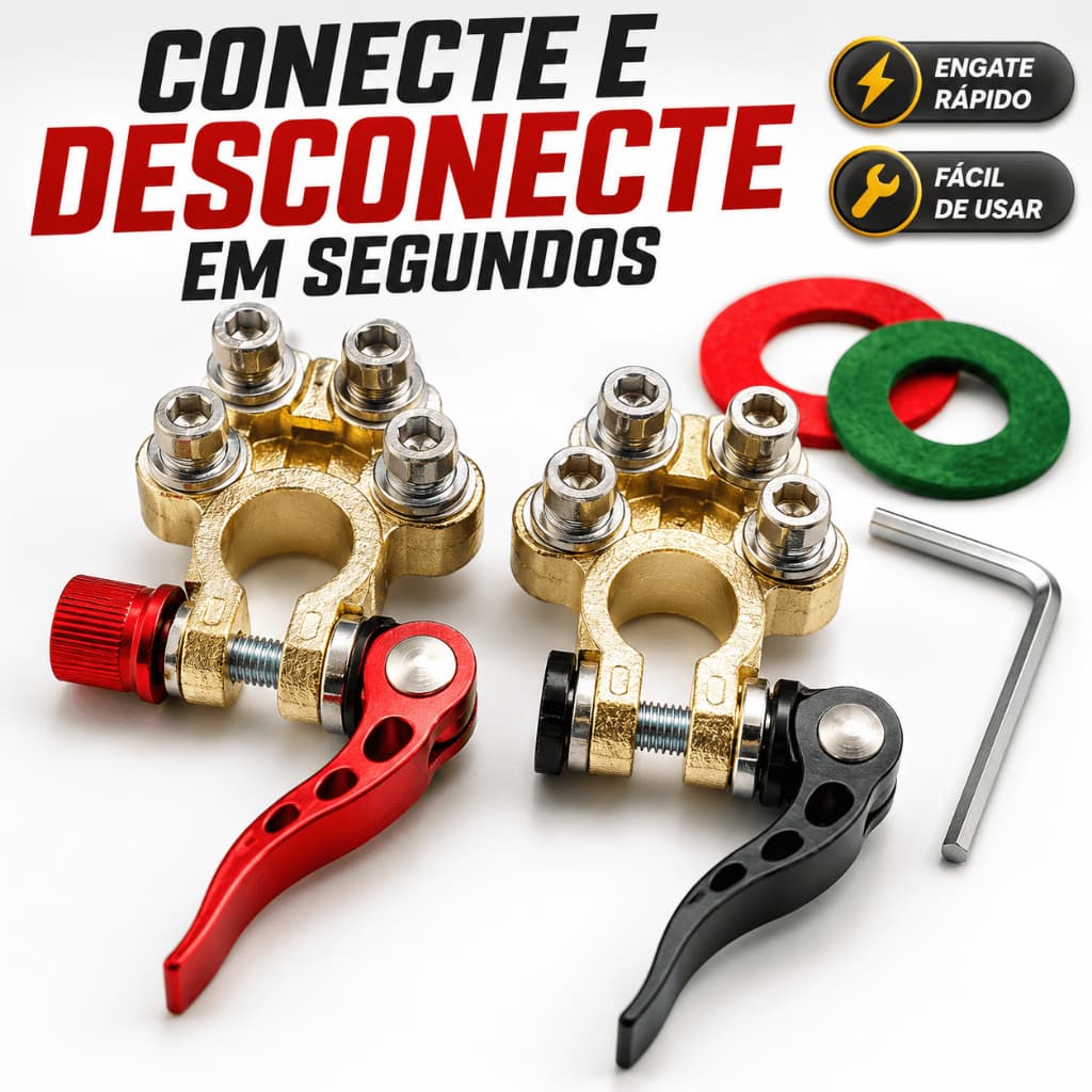 Kit 2 Terminais de Bateria Engate Rápido Universal Positivo Negativo