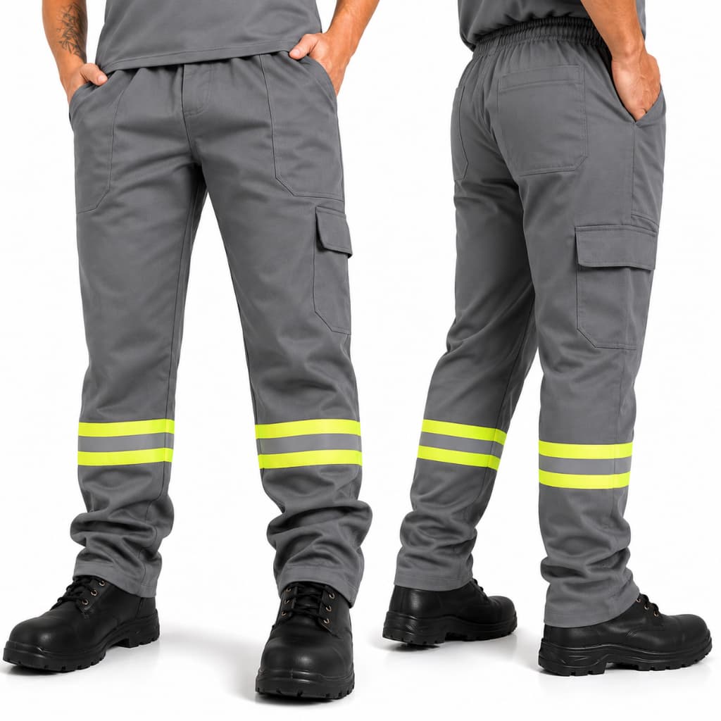 Kit 2 Calça de Uniforme Profissional Com Faixa Refletiva Reforçada Cargo Bolsos Laterais Trabalho Pesado