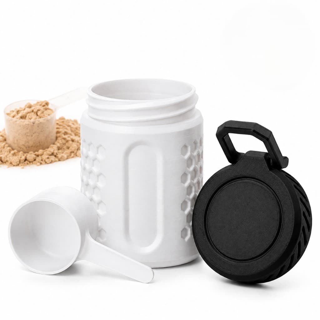 Porta Suplemento com Scoop 30g Pote para Whey Protein Creatina e Pré Treino Compacto e Portátil