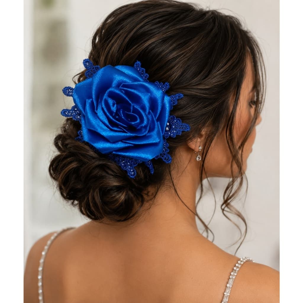 Flor Azul ou Rosa Pink de Cetim com presilha para Cabelo Acessórios Prenda