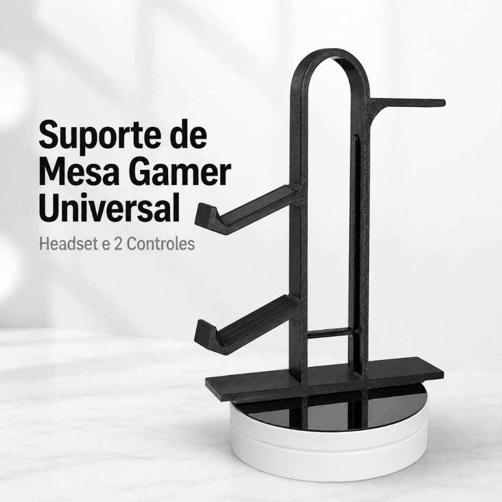 Suporte de Mesa Gamer Universal - Headset e 2 Controles