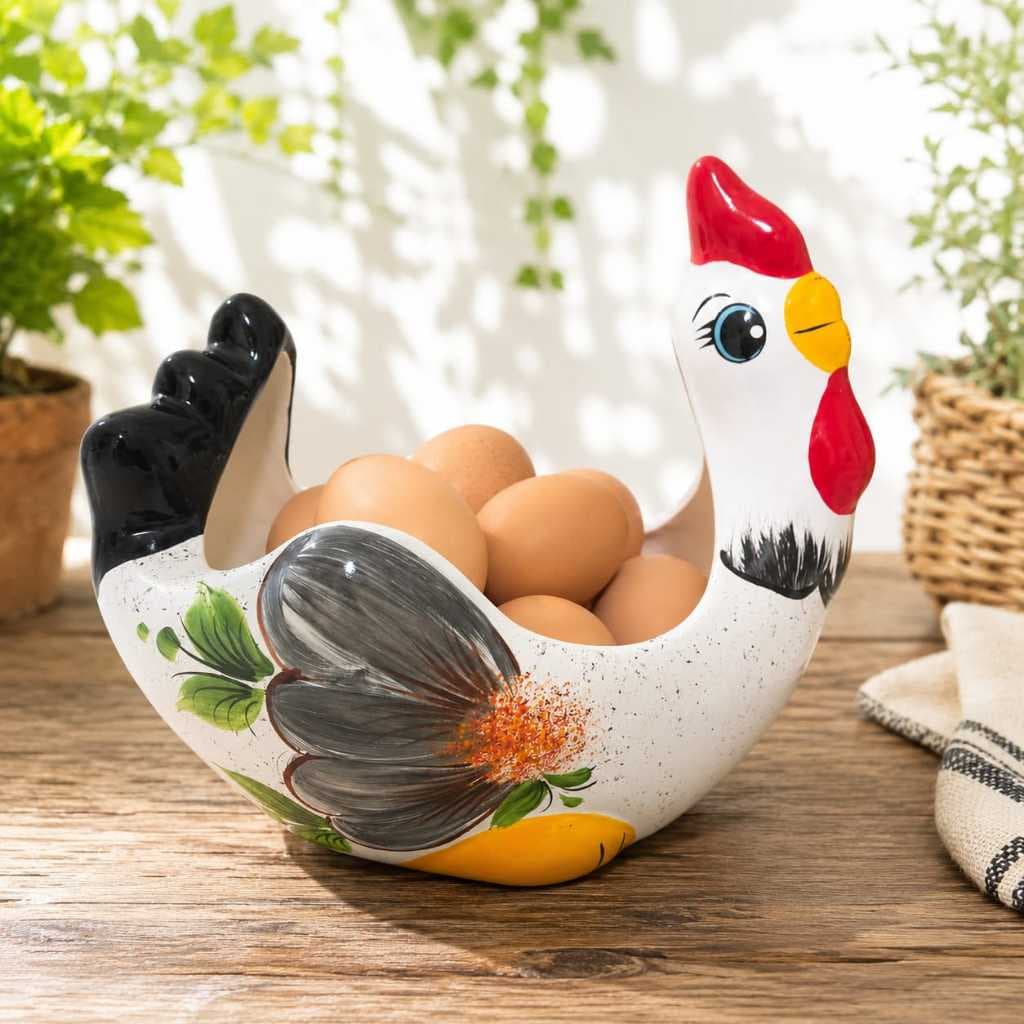 Galinha Decorativa Porta Ovos Cerâmica Pintada a Mão Fruteira Enfeite Cozinha