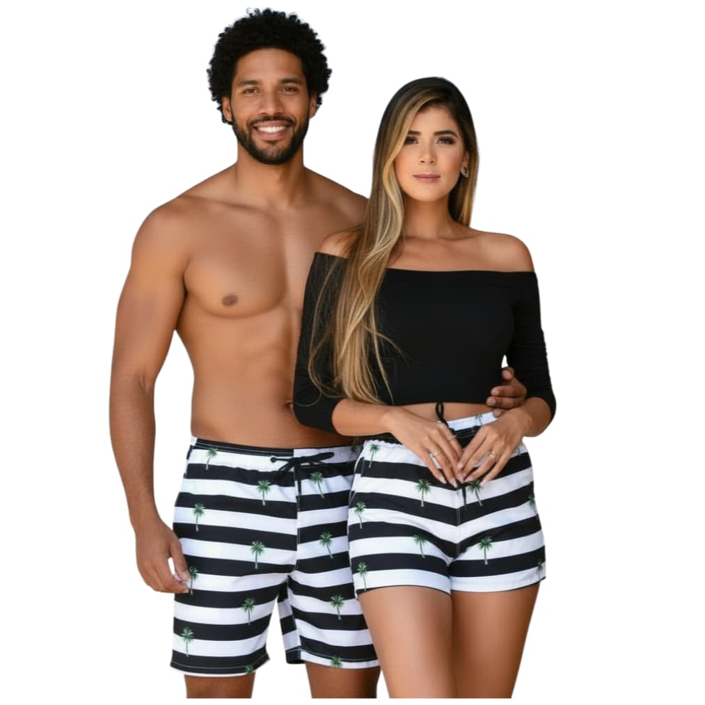kit Bermuda Combinando Casal Namorados Com Elastano Praia Banho Verao Treino verao ferias, academiaa