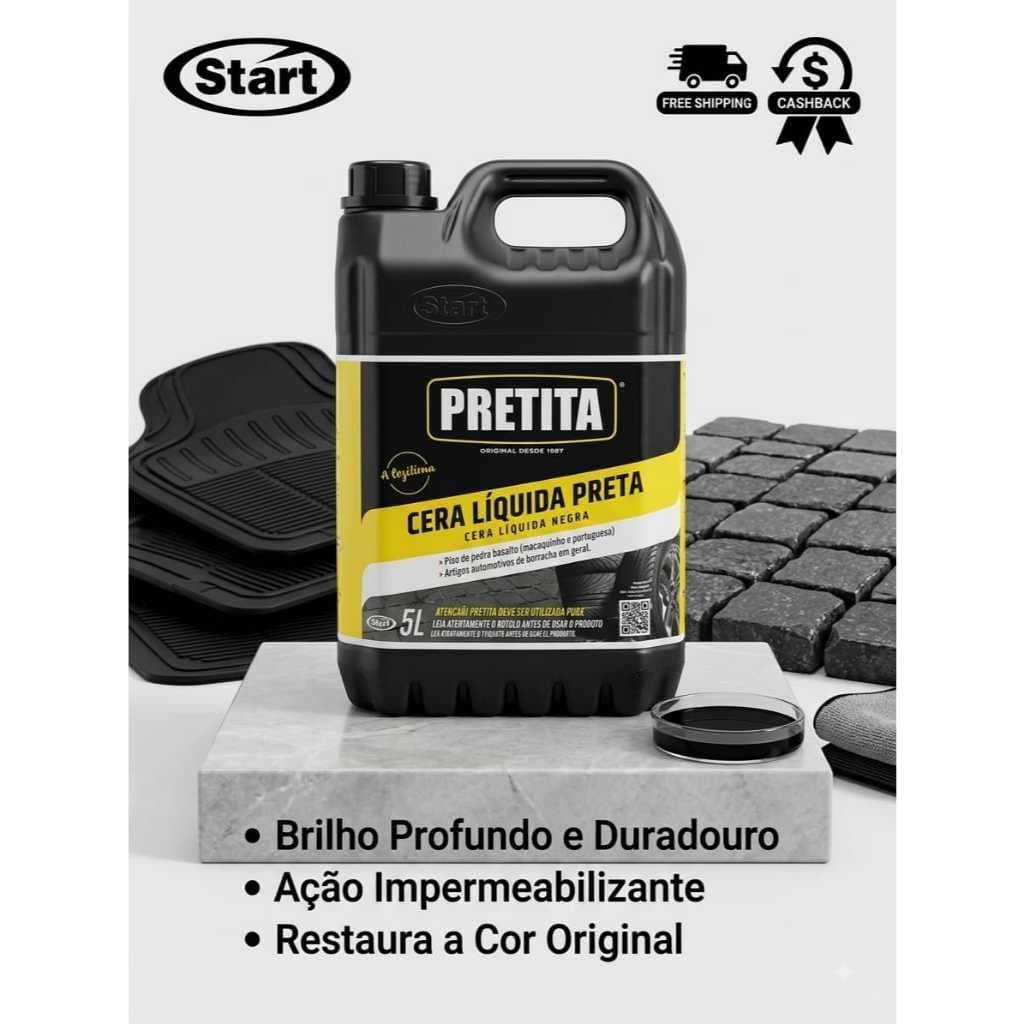 Cera Liquida Preta 5L Tingimento prolongado, ação de longa duração para Pneus, borrachas e pedras,  Pretinho Start