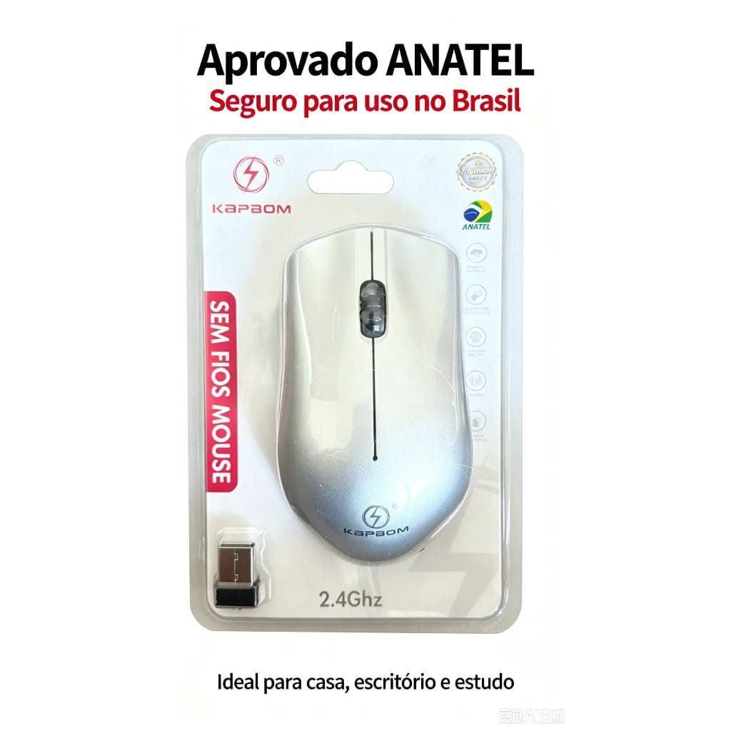 Mouse Sem Fio Kapbom KA-602 2.4Ghz, Sensor Óptico Ajustável DPI 1600/2400/3200, Design Ergonômico, Nano Receptor USB Plu