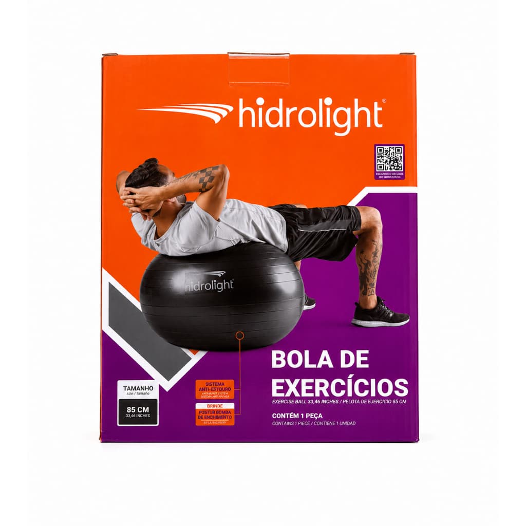 Bola Preta De Exercícios Pilates Funcional Hidrolight 85 Cm