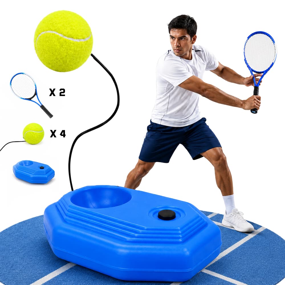 Kit Treino de Tênis com 2 Raquetes, 4 Bolas com Corda Elástica, Base de Treino e Bolsa