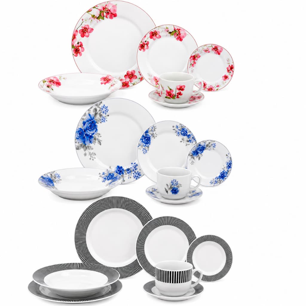 Aparelho de Jantar e Chá 20 Peças Hauskraft Essence Floral Premium 5 Pessoas com Pratos e Xícaras
