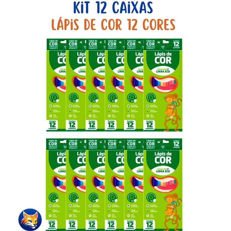Kit 12 Caixas Lápis De Cor 12 Cores Eco Sextavado Flex Ecológico Kit Escolar Leo&Leo