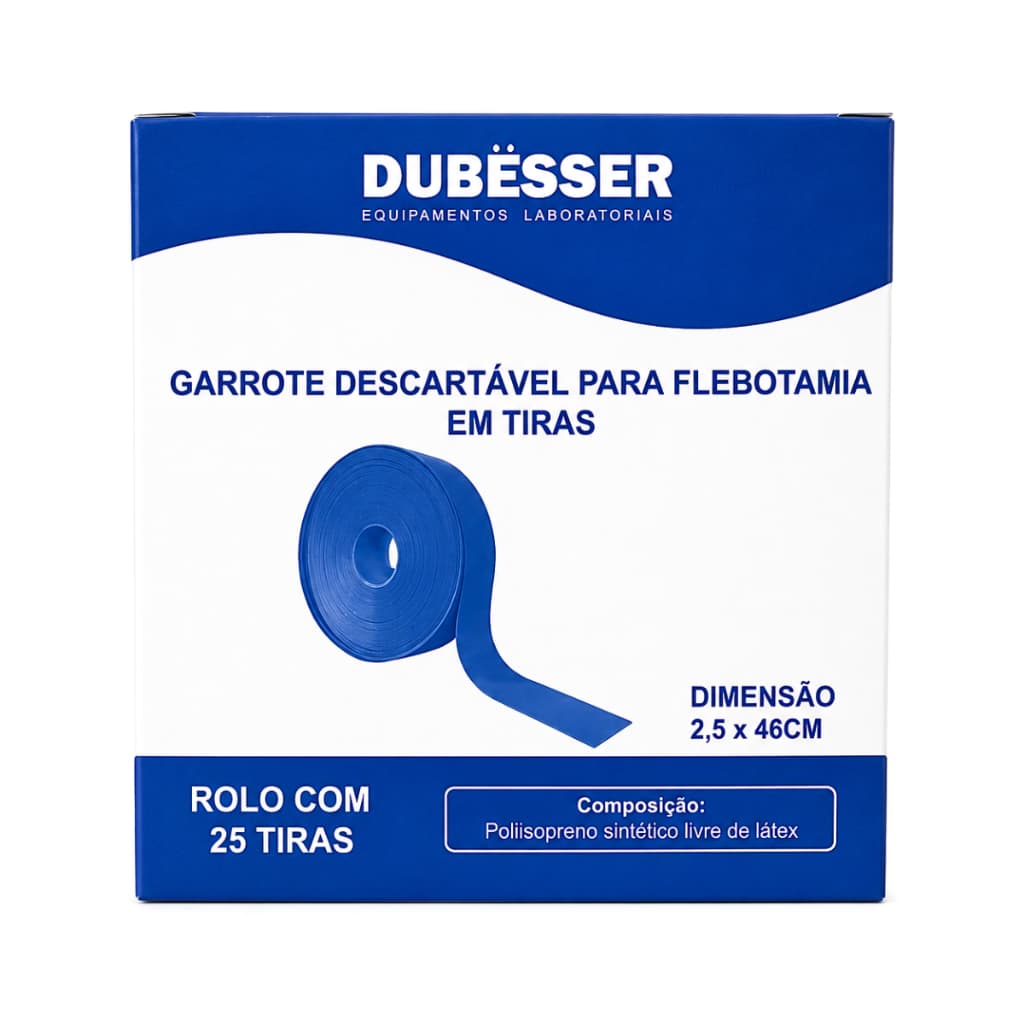 Torniquete Garrote Descartável, 25 TIRAS/CX  DUBESSER Coleta de Sangue 25 Tiras Laboratório