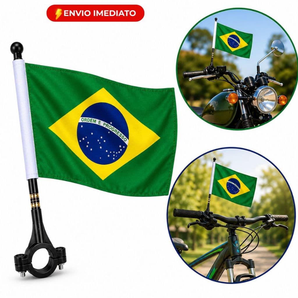Kit 2/4/6/10 BandeirinhaTecido Moto Bike Bicicleta Suporte Para Fixação 14x21cm Brasil Carreatas