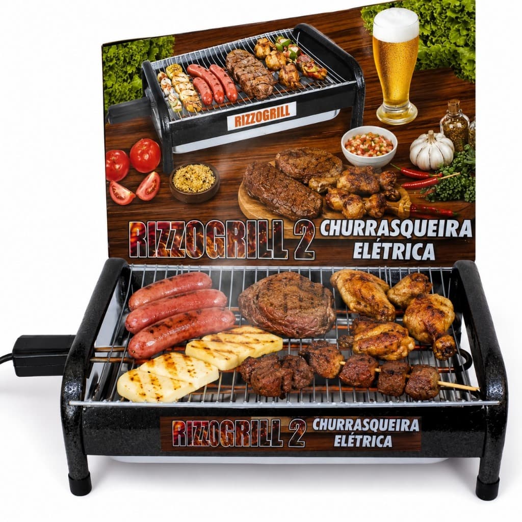 Churrasqueira Elétrica Gourmet Sem Fumaça Portátil Para Apartamento 110v 220 Bandeja Removível Grill