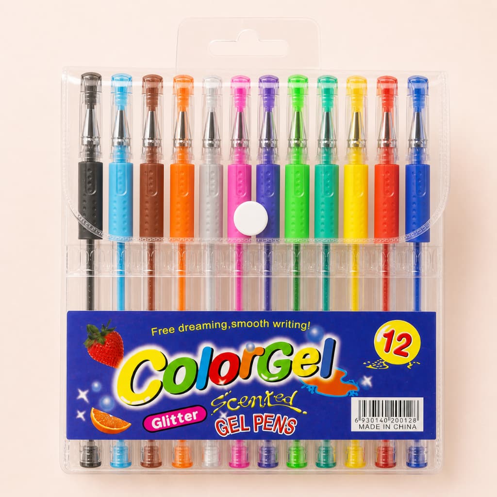 Caneta Gel Colorida Colorgel Kit 12 Cores com Glitter para Desenho Estudo e Papelaria