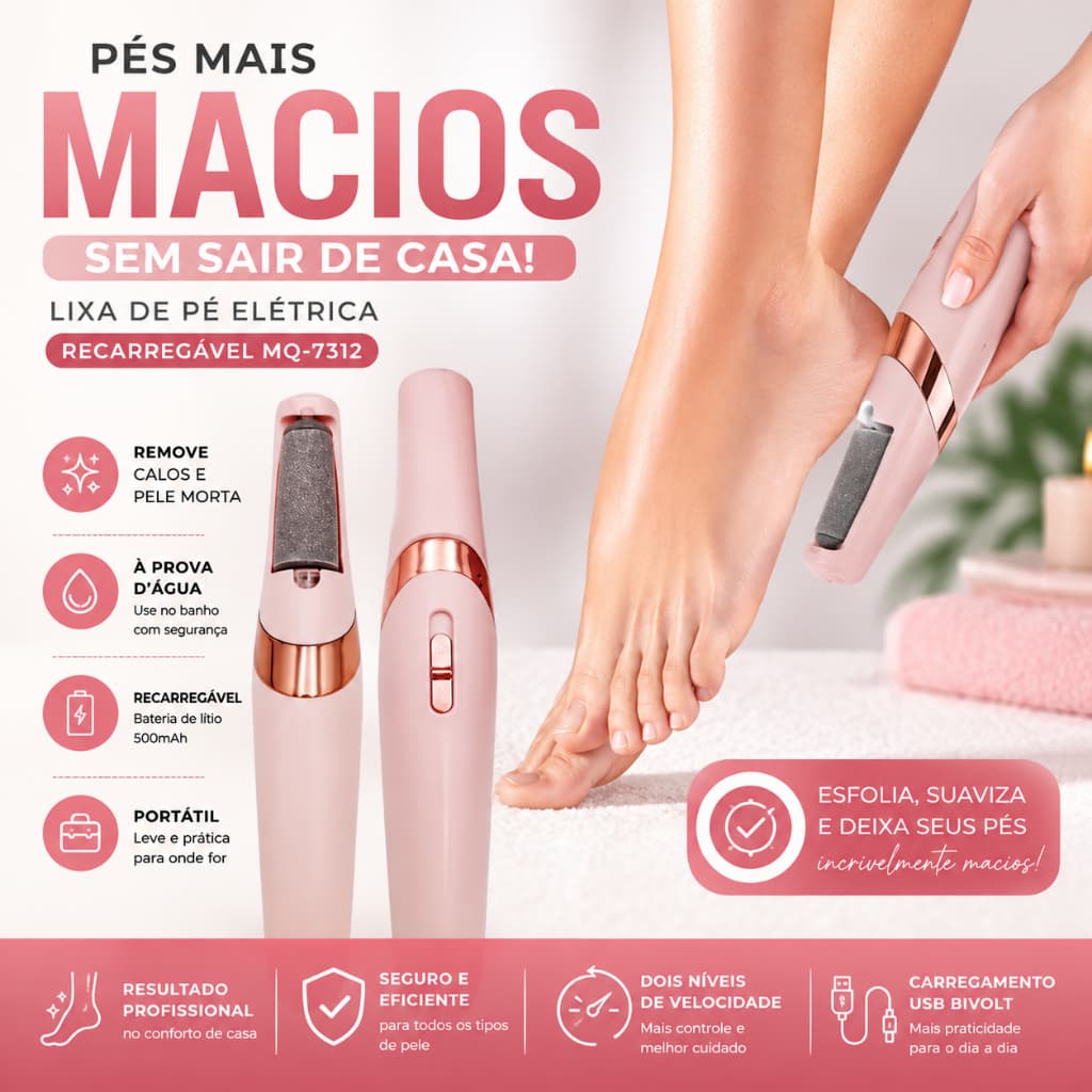 Lixa de Pé Elétrica Recarregável MQ-7312 À Prova D'Água USB Bivolt