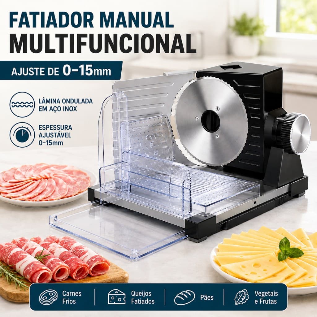 Belifou Fatiador Elétrico Multifuncional de Alimentos para Carne Presunto Queijo Pão Ajustável 0-15mm