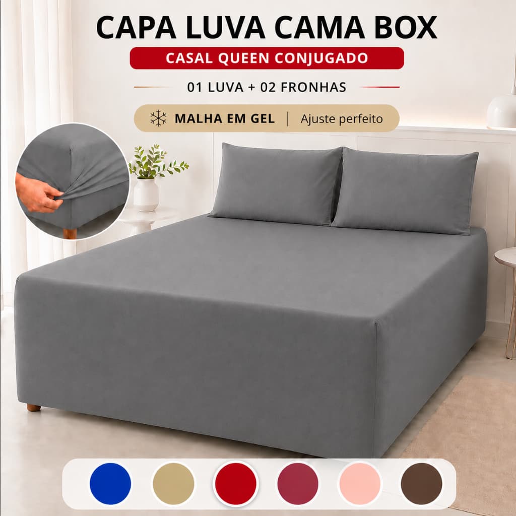 Lençol Luva Conjugado Capa Casal E Queen Com Elástico E 2 Fronhas