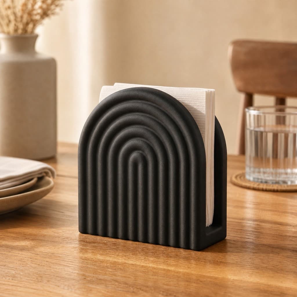 Porta Guardanapo Decorativo Arco Moderno – Mesa Posta Minimalista | Preto Bege Marrom | Luma Home