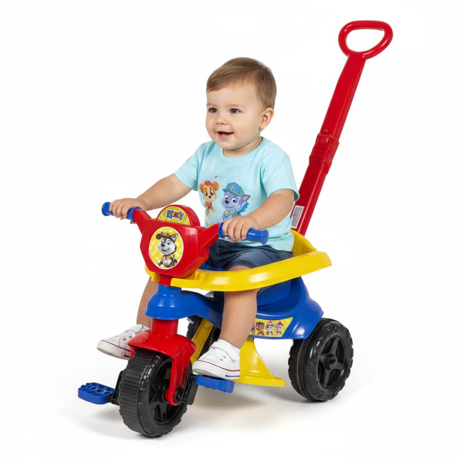Motoca Infantil Completa 1 a 3 anos - Triciclo Haste Protetor Pedal e Apoio - Inmetro - QUEEN SHOP