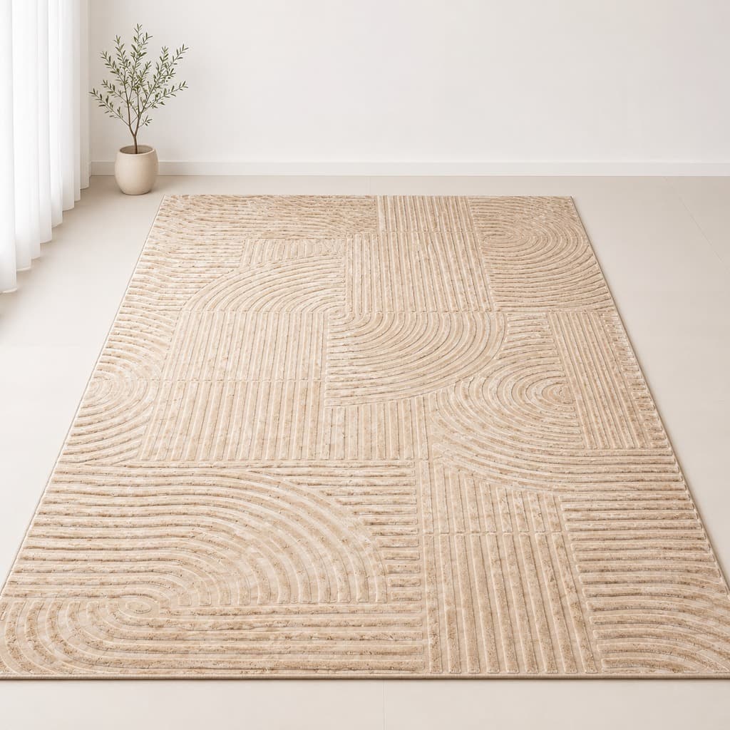 Tapete para Sala e Quarto 4,00x2,00m Grande Antiderrapante com Relevo Geométrico