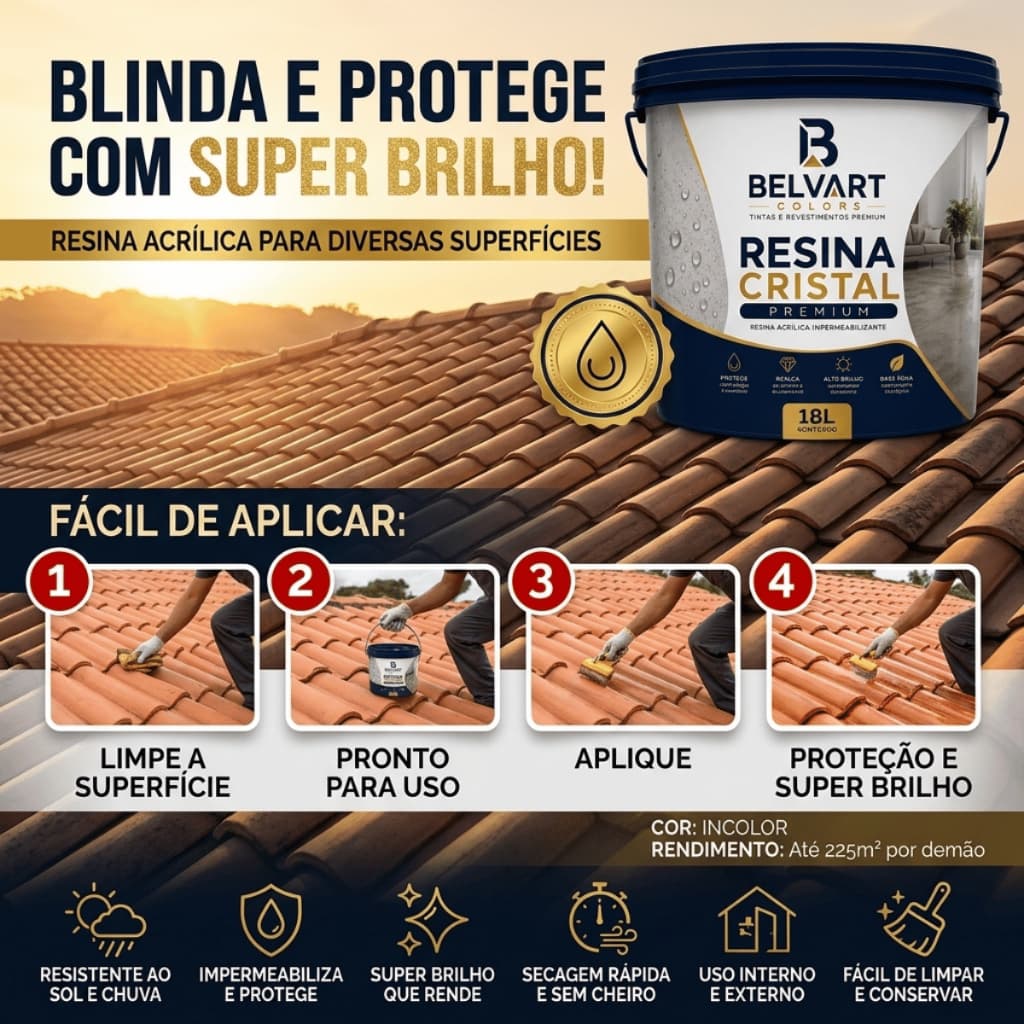 QUEIMA DE ESTOQUE - Resina Cristal Belvart Colors 18L Cimento Queimado e Piso Realça Cores Naturais
