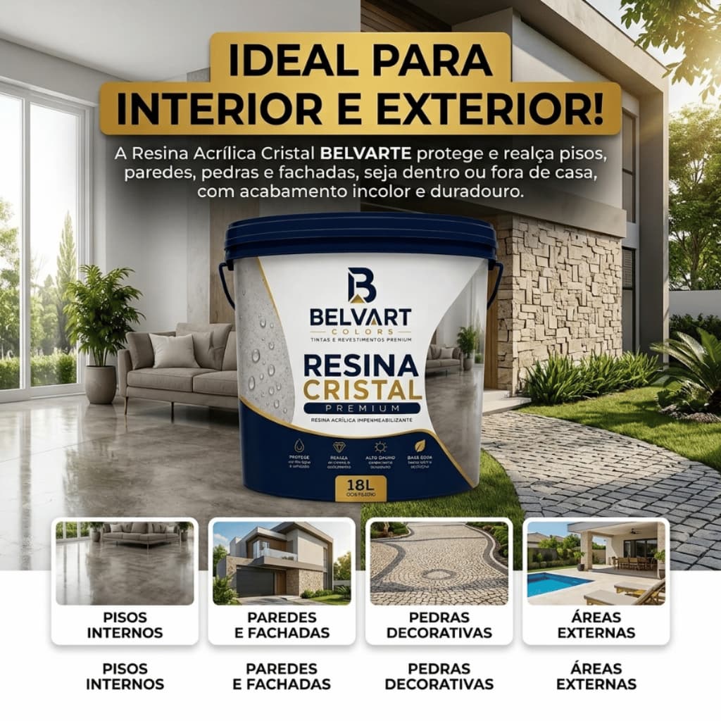 Resina Acrílica Impermeabilizante Belvart Colors 18L Realça Cores Naturais Paredes Pintadas e Muros