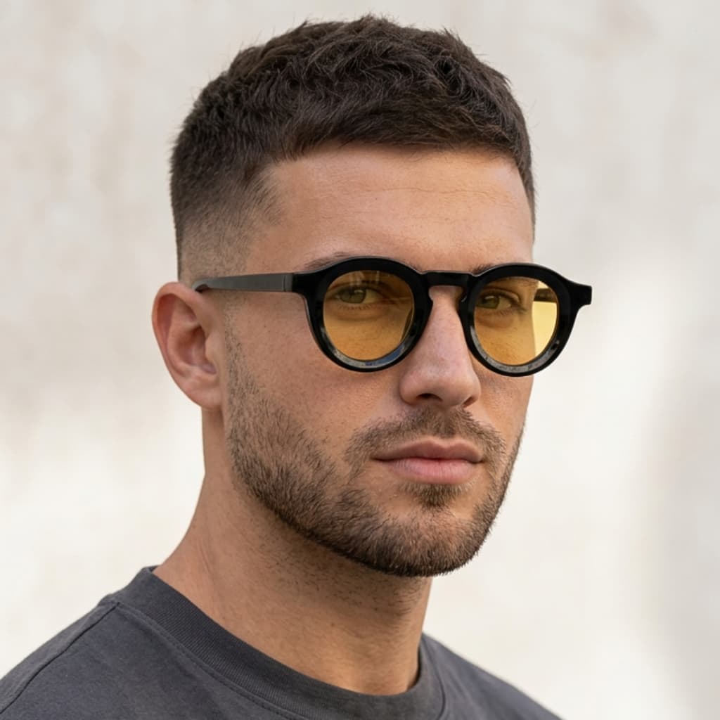 Óculos de Sol Masculino Redondo Retrô Vintage Tendência Casual UV400 Acetato Premium Elegante