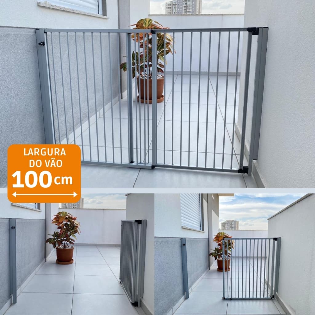 Portão Grade de Segurança Crianças e PETs Altura 85cm Largura Expansível de 58 a 100cm Aluminio