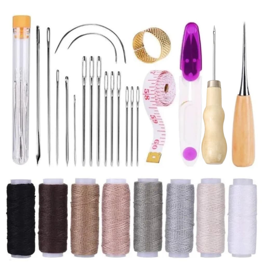 Kit Costura Couro Sovela + 7 Agulha + Dedal + Linha