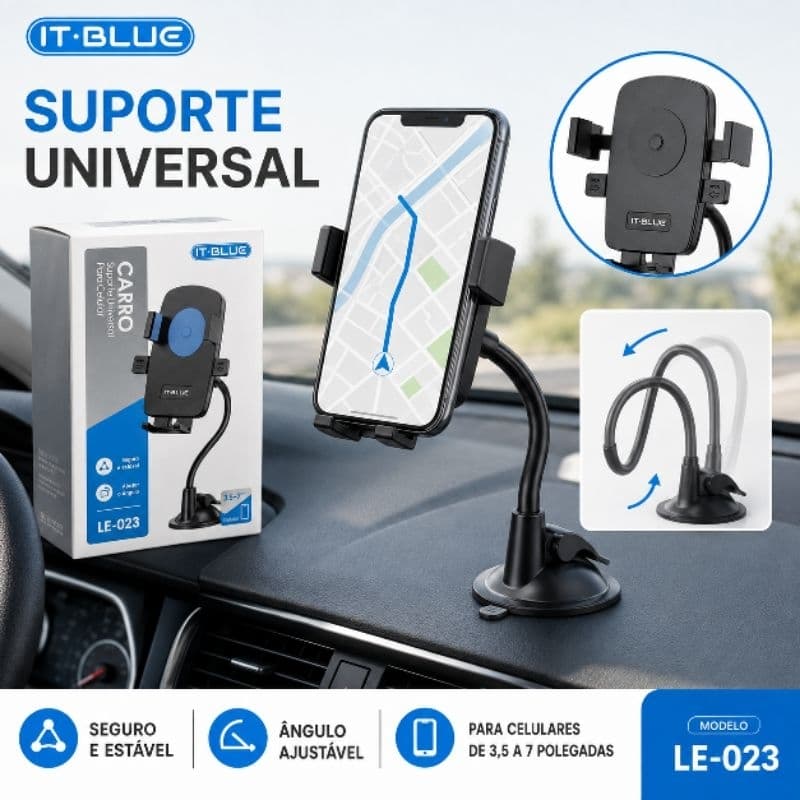 Suporte Universal para Celular Veicular IT-BLUE LE-023 com Haste Flexível e Ventosa
