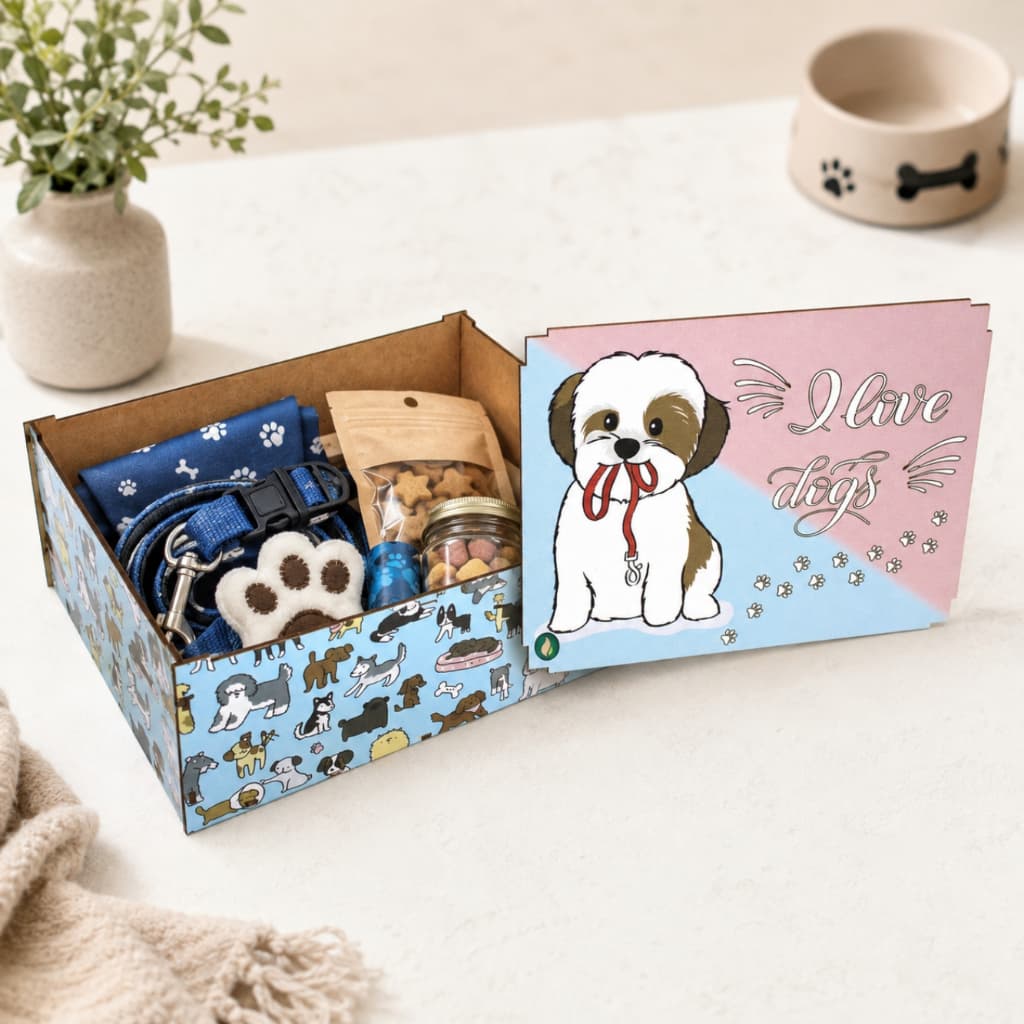 Caixa Organizadora MDF com Tampa Presente cachorro I love dogs 23x17x9 cm