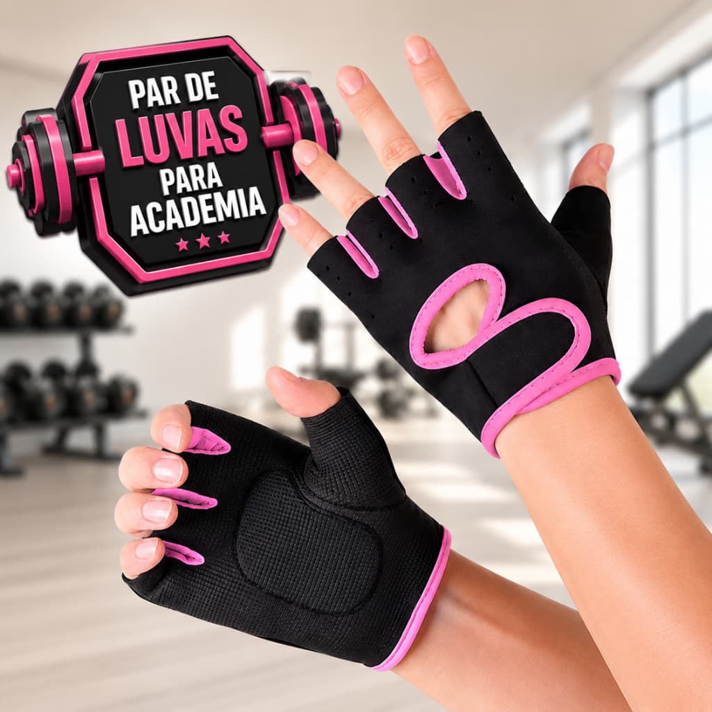 Luva Academia Musculação Fitness Antiderrapante Proteção para Palma Ajustável Treino Crossfit Levantamento de Peso Rosa
