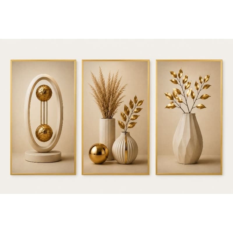 quadros minimalista vaso bege com dourado sem moldura para sala de estar quarto arte moderna elegante
