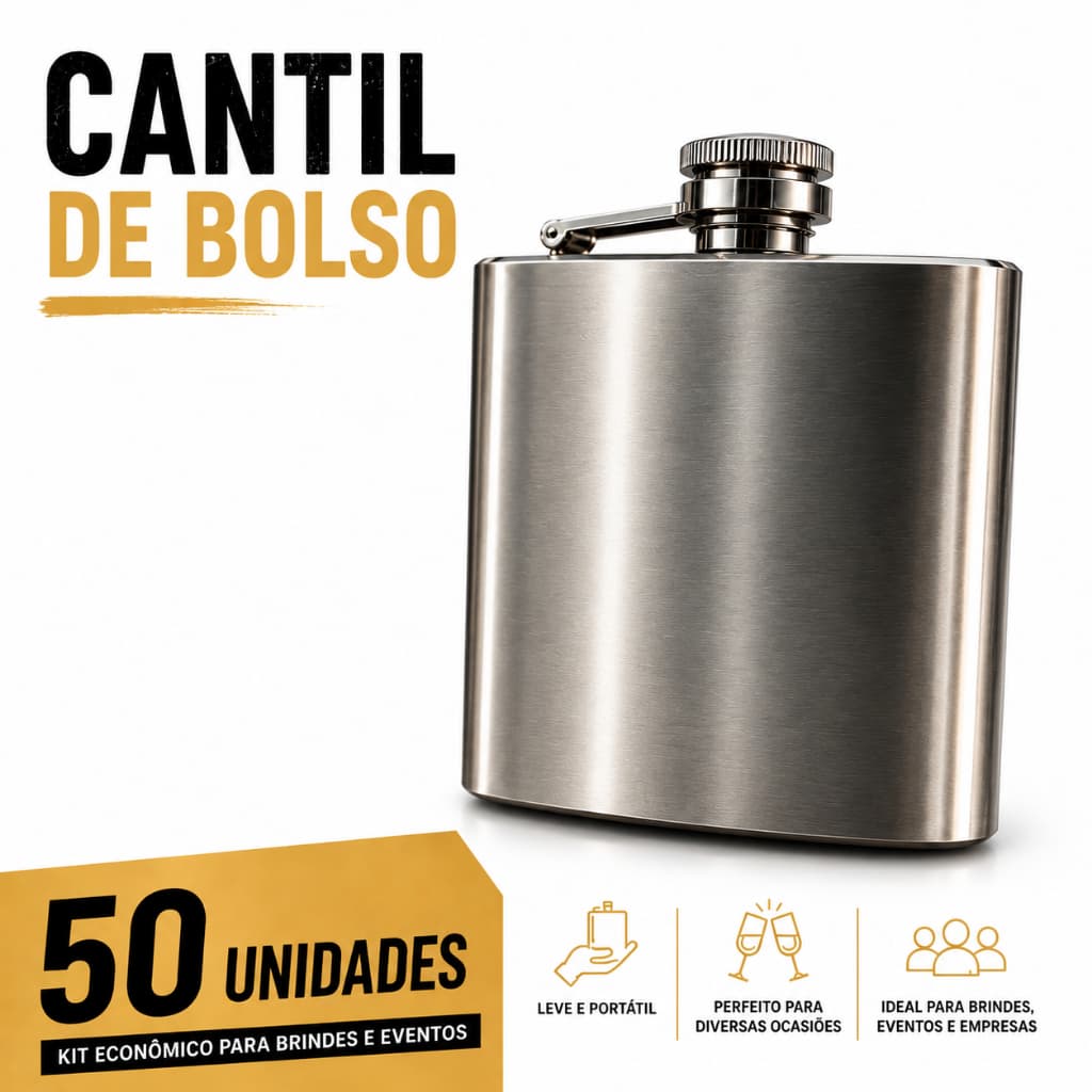 Kit 50 Cantil De Bolso Porta Bebida Whisky Vodka Rum Whiskeira 236ml Em Aço Inox