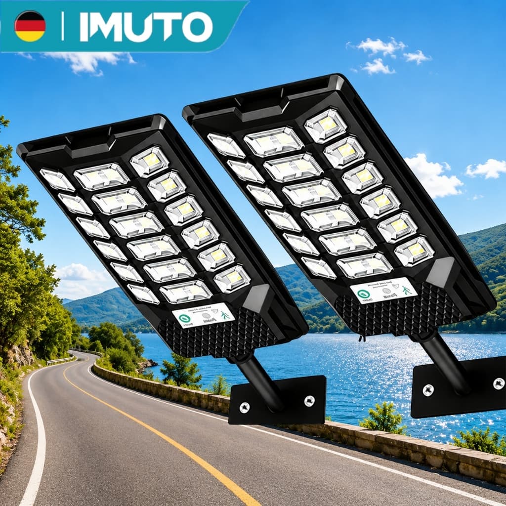 IMUTO Luminária Poste Solar 150000W LED Luz Branca IP66 à Prova D'Água com Controle Remoto e Sensor