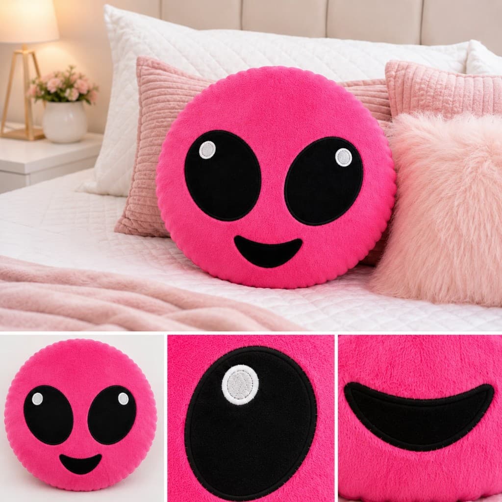 Almofada Emoji Alien Verde Limão Pink Decorativa Infantil Pelúcia Macia Quarto Gamer Presente