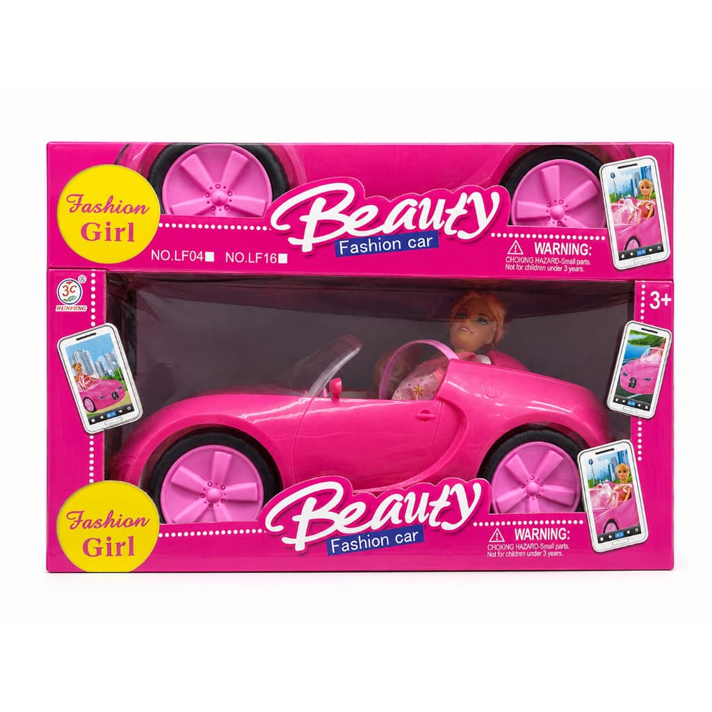 Carrinho Rosa com Boneca Fashion Girl Beauty Carro de Brinquedo Infantil 3+