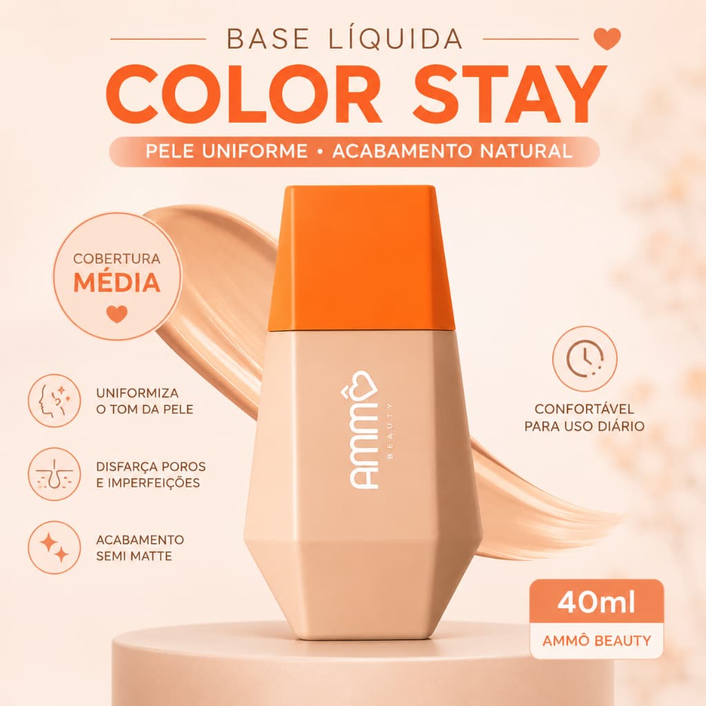 Base Líquida Color Stay Ammô Beauty 40ml Cobertura Média Semi Matte Acabamento Natural